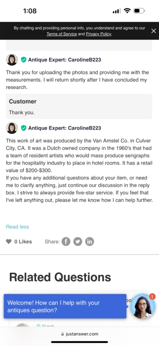 Just Added - Mid-Century Modern Van Amstel Gallery Embellished Serigraph On Canvas 24 X 36 Framed 28.5 X 41 [Photo 13]