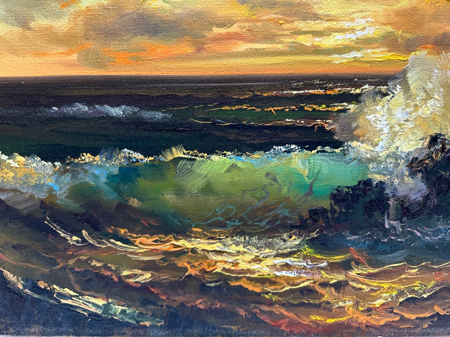 Original Oil Painting On Canvas Of A Seascape Breaking Waves Signed Lower Right Castillo 18 X 14 [Photo 3]