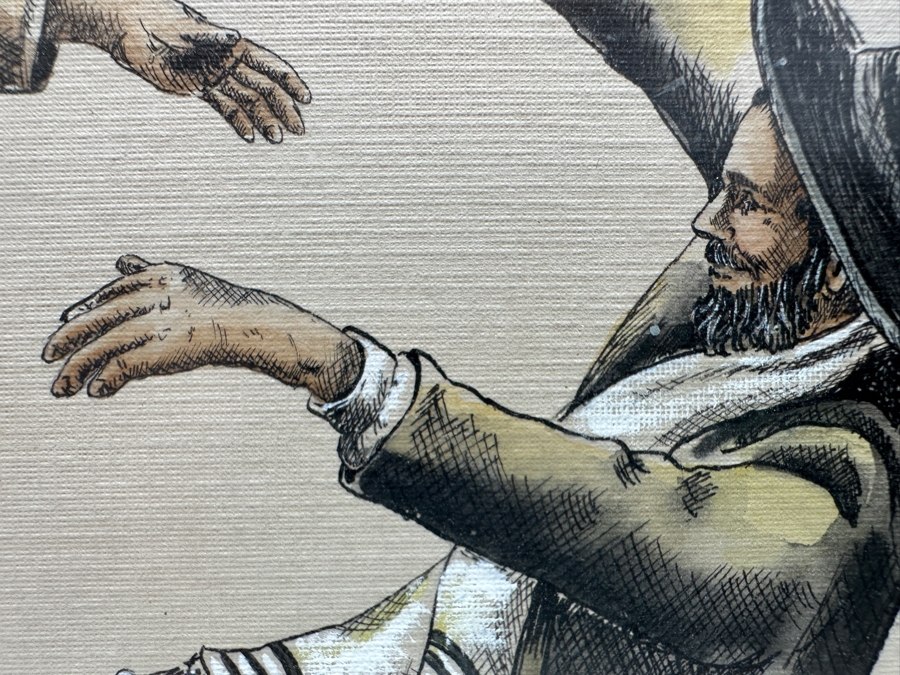 Mildred Schofield Original Pen & Ink Drawing Titled 'The Hasidic Dancers' 12 X 9 Framed 18 X 15 [Photo 7]