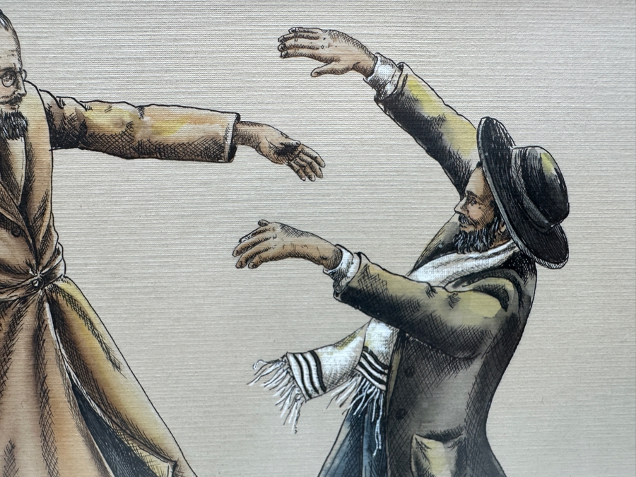 Mildred Schofield Original Pen & Ink Drawing Titled 'The Hasidic Dancers' 12 X 9 Framed 18 X 15 [Photo 5]
