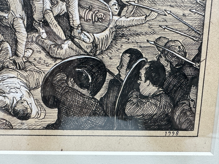 Sandow Birk (B. 1962, American) Ink And White Pencil On Paper Drawing Titled 'The Desperate Charge Of The 101 (The Great Battle Of Los Angeles)' June 1998 Purchased From The Koplin Gallery In L.A. 8 X 10 Framed 14 X 17 Estimate $1,000-$2,000 [Photo 8]