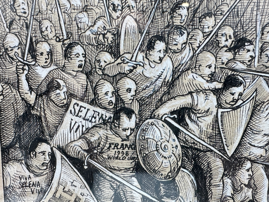 Sandow Birk (B. 1962, American) Ink And White Pencil On Paper Drawing Titled 'The Desperate Charge Of The 101 (The Great Battle Of Los Angeles)' June 1998 Purchased From The Koplin Gallery In L.A. 8 X 10 Framed 14 X 17 Estimate $1,000-$2,000 [Photo 6]