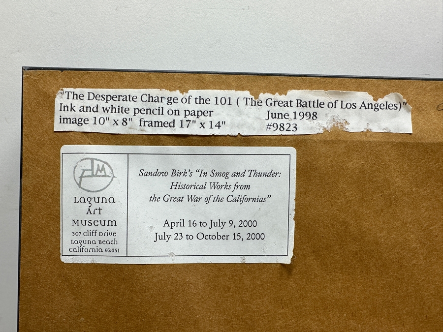 Sandow Birk (B. 1962, American) Ink And White Pencil On Paper Drawing Titled 'The Desperate Charge Of The 101 (The Great Battle Of Los Angeles)' June 1998 Purchased From The Koplin Gallery In L.A. 8 X 10 Framed 14 X 17 Estimate $1,000-$2,000 [Photo 12]