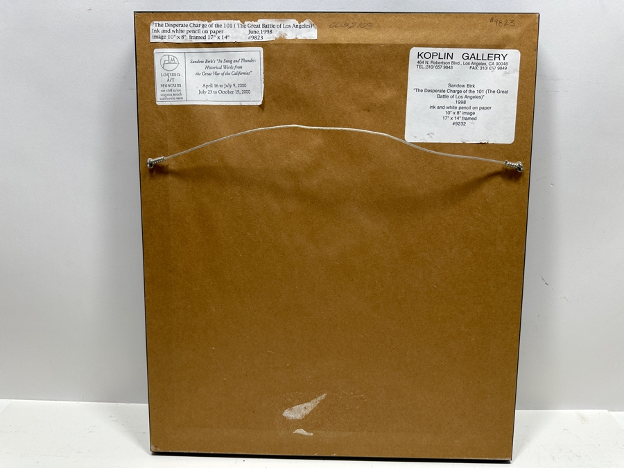 Sandow Birk (B. 1962, American) Ink And White Pencil On Paper Drawing Titled 'The Desperate Charge Of The 101 (The Great Battle Of Los Angeles)' June 1998 Purchased From The Koplin Gallery In L.A. 8 X 10 Framed 14 X 17 Estimate $1,000-$2,000 [Photo 10]