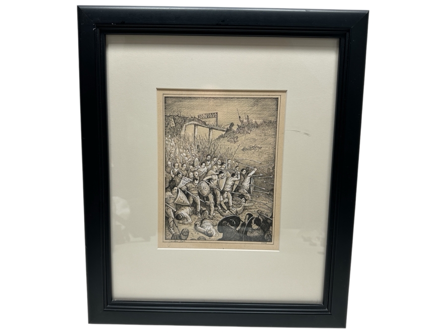 Sandow Birk (B. 1962, American) Ink And White Pencil On Paper Drawing Titled 'The Desperate Charge Of The 101 (The Great Battle Of Los Angeles)' June 1998 Purchased From The Koplin Gallery In L.A. 8 X 10 Framed 14 X 17 Estimate $1,000-$2,000 [Photo 2]