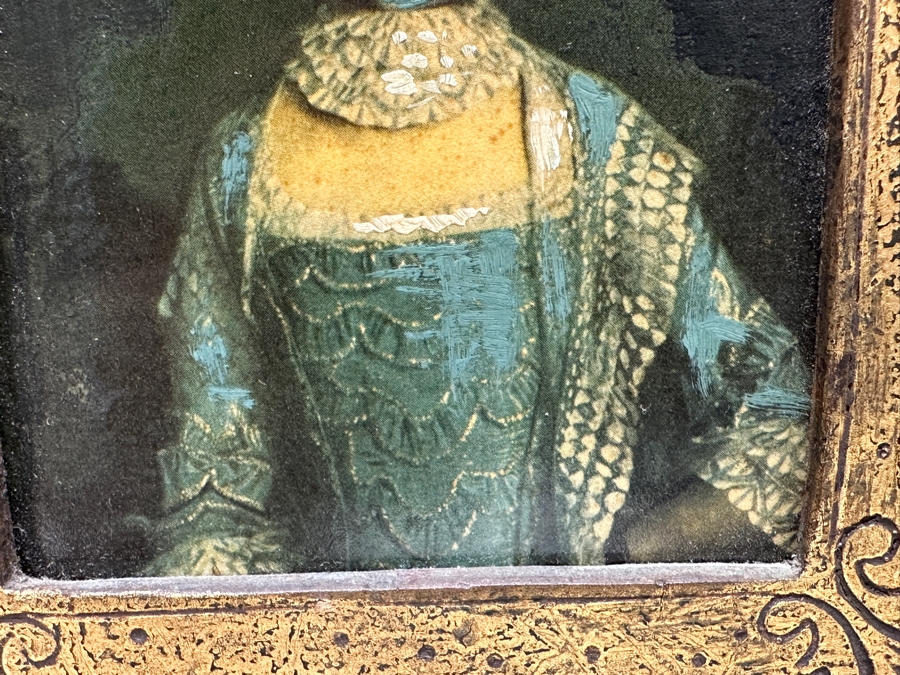 Vintage Italian Artist Embellished Portrait Print In Italian Wooden Frame 9W X 10H [Photo 5]