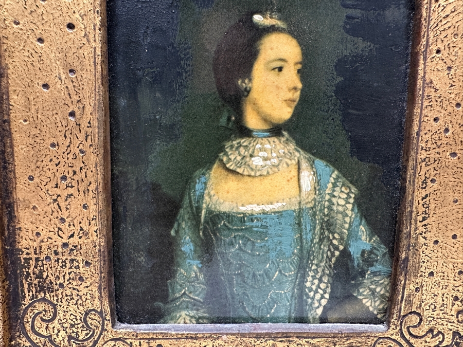 Vintage Italian Artist Embellished Portrait Print In Italian Wooden Frame 9W X 10H [Photo 4]