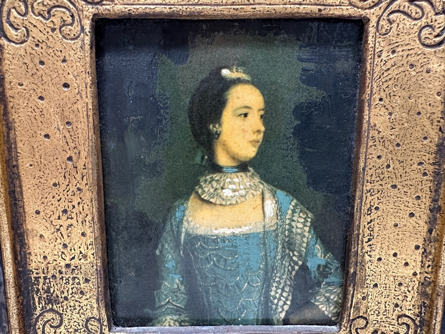 Vintage Italian Artist Embellished Portrait Print In Italian Wooden Frame 9W X 10H [Photo 3]