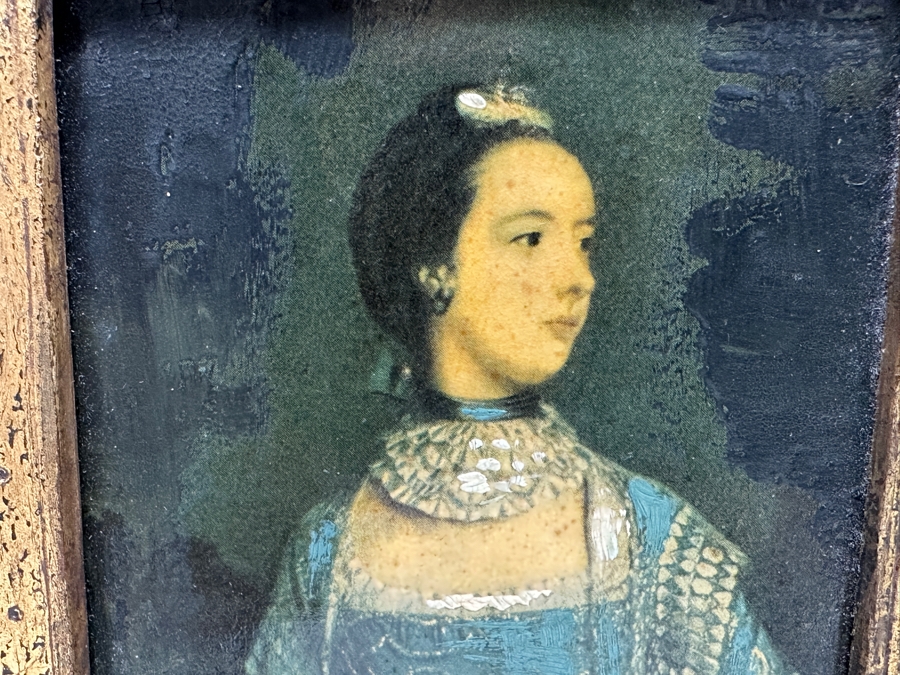 Vintage Italian Artist Embellished Portrait Print In Italian Wooden Frame 9W X 10H [Photo 6]