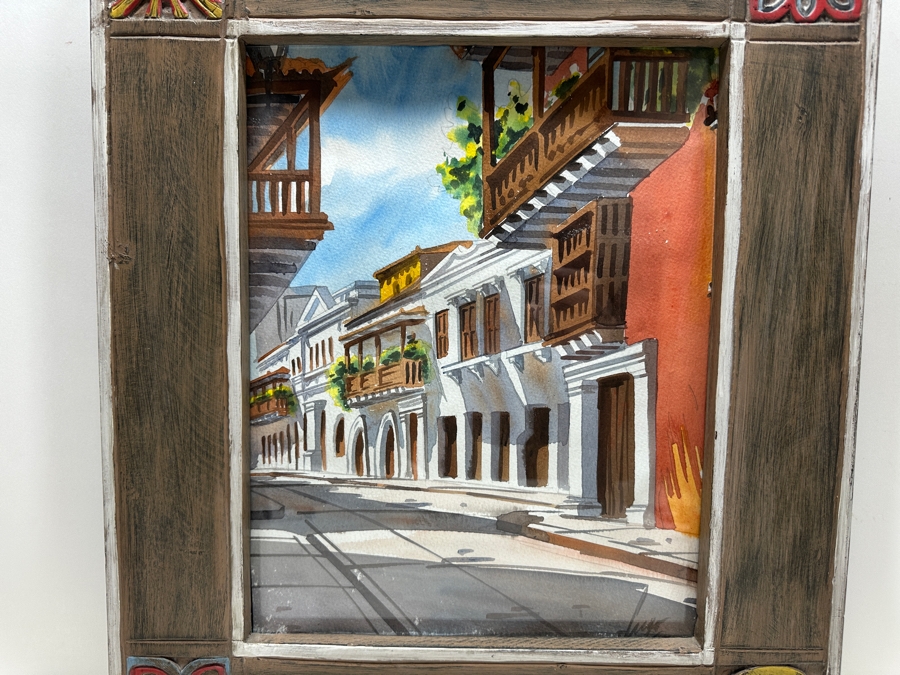 Original Colorful Watercolor Painting On Paper 11 X 14 In Hand Painted Wooden Frame 17.5 X 20.5 [Photo 2]