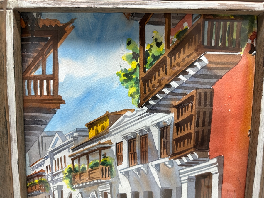 Original Colorful Watercolor Painting On Paper 11 X 14 In Hand Painted Wooden Frame 17.5 X 20.5 [Photo 5]