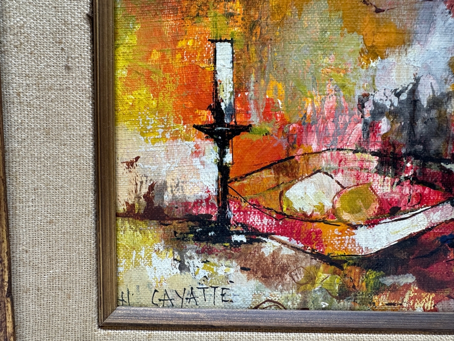 Original Mid-Century Painting On Canvas Signed Cayatte 10 X 8 Framed 16 X 14 [Photo 4]