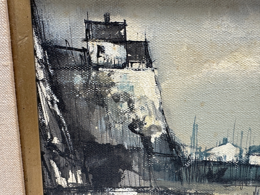 Small Original Mid-Century Oil Painting On Canvas Unsigned In The Manner Of M. Edward Griff (Measurements Coming) [Photo 5]