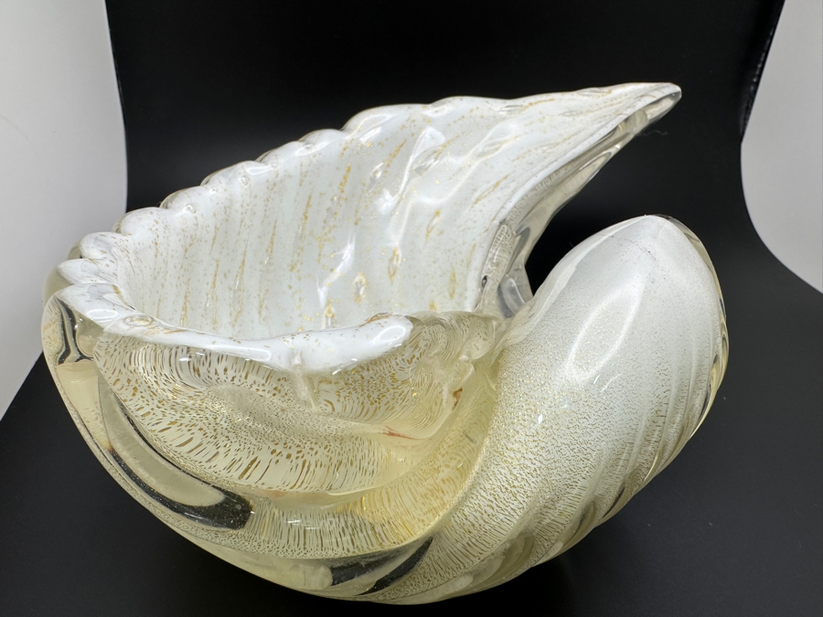 Vintage MCM Alfredo Barbini Bullicante Italian Murano Glass Seashell Form Bowl 8.5W X 5D X 3H [Photo 2]