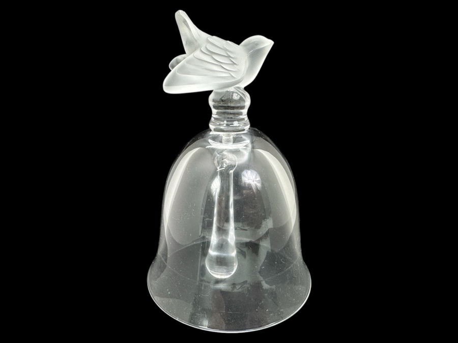 Lalique France Crystal Bell With Bird Finial Bells 5.5H