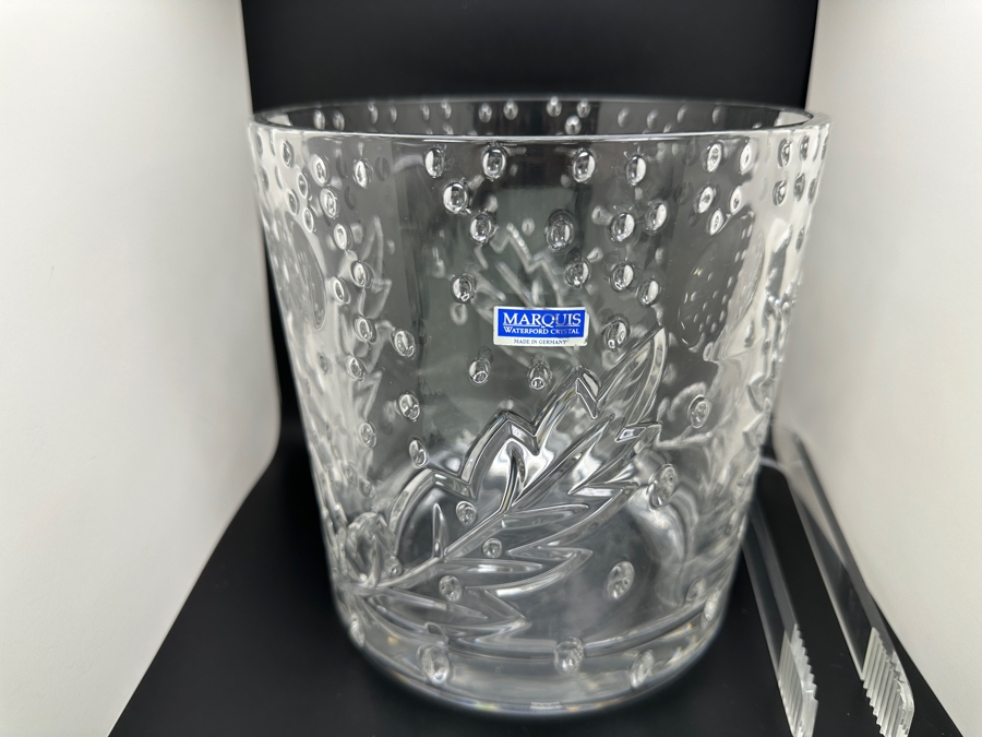 Waterford Crystal Marquis Ice Bucket With Acrylic Tongs 7.75W X 7.75H [Photo 3]