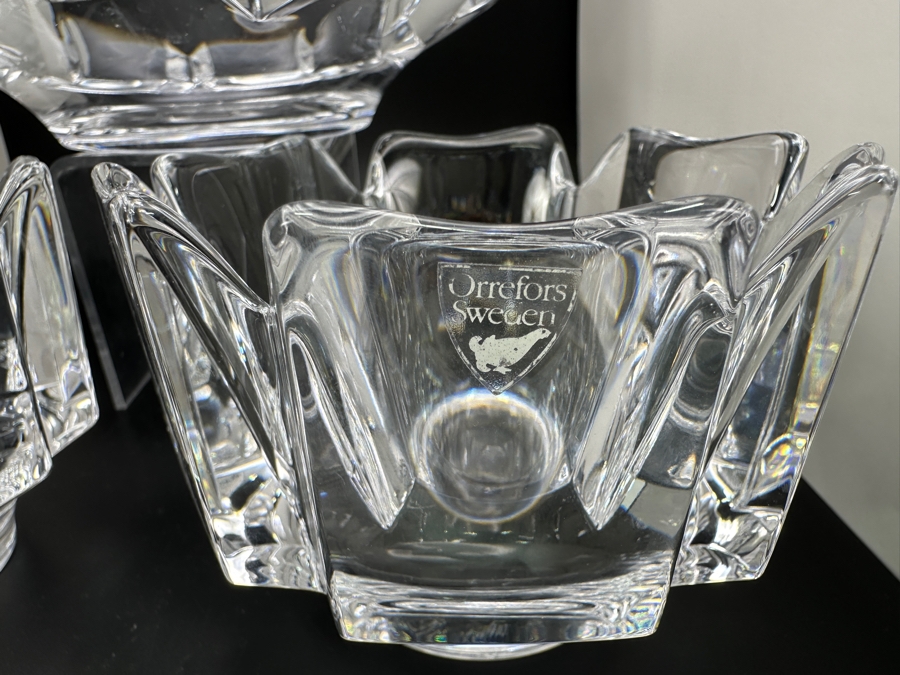 Orrefors Sweden Crystal (1) 7 3/8' Corona Bowl And (2) 4.5' Corona Bowls Designed By Lars Hellsten [Photo 10]