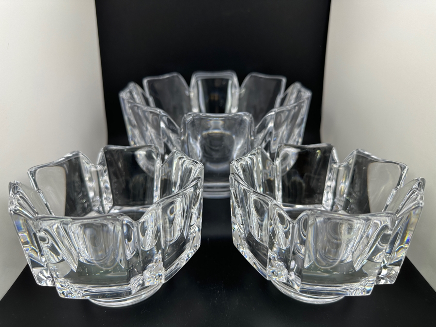Orrefors Sweden Crystal (1) 7 3/8' Corona Bowl And (2) 4.5' Corona Bowls Designed By Lars Hellsten [Photo 4]