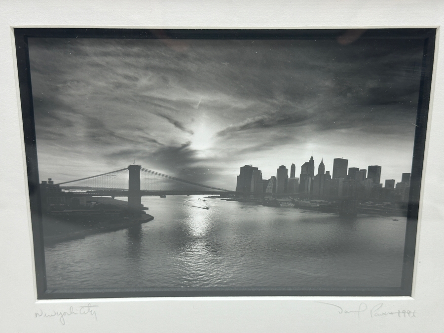 Dan Powers B&W Photograph Of The Brooklyn Bridge, New York City 7 X 5 Hand Signed And Dated 1996 Lower Right In Matte Framed 12.5 X 10.5 [Photo 1]
