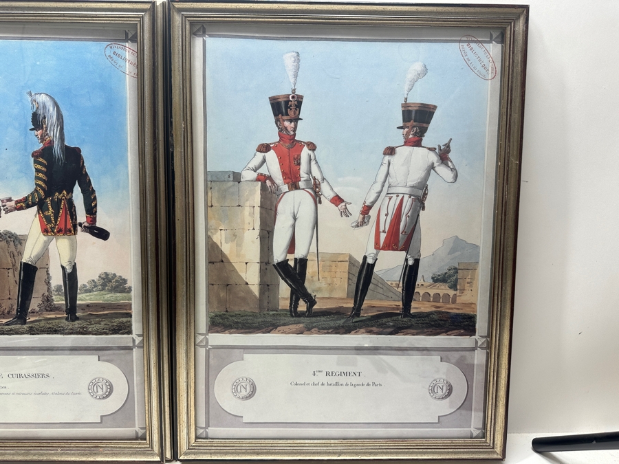 Pair Of Vintage French Soldier Prints With Red Stamp From The Library Of The War Depot Ministere De La Guerre Framed 14.5 X 20 [Photo 7]