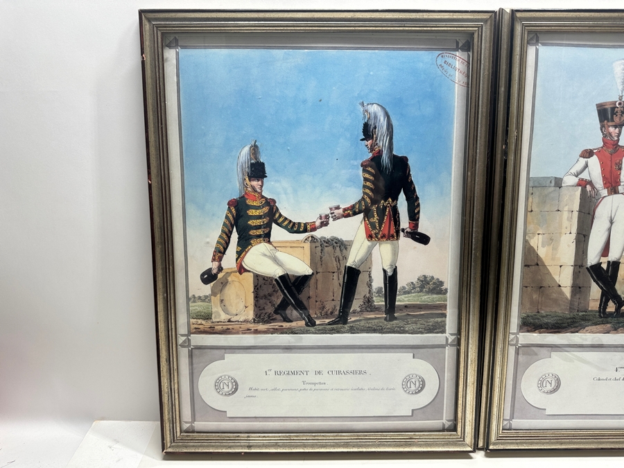 Pair Of Vintage French Soldier Prints With Red Stamp From The Library Of The War Depot Ministere De La Guerre Framed 14.5 X 20 [Photo 2]