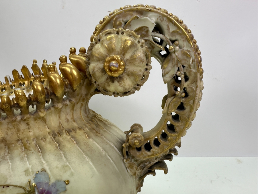 Antique Art Nouveau Hand Painted Porcelain Jardiniere 17W X 10D X 9.5H - See Photos For Several Chips [Photo 6]