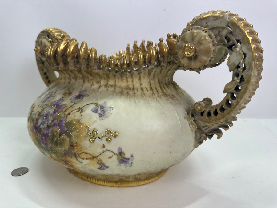 Antique Art Nouveau Hand Painted Porcelain Jardiniere 17W X 10D X 9.5H - See Photos For Several Chips [Photo 13]