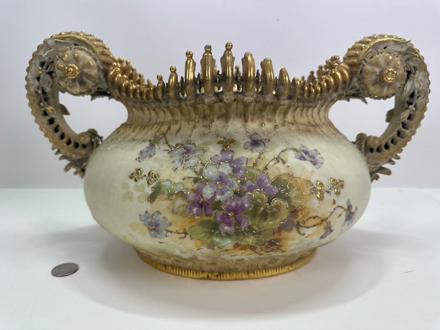 Antique Art Nouveau Hand Painted Porcelain Jardiniere 17W X 10D X 9.5H - See Photos For Several Chips [Photo 16]
