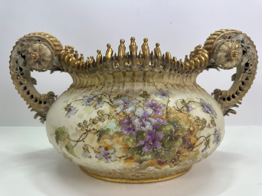 Antique Art Nouveau Hand Painted Porcelain Jardiniere 17W X 10D X 9.5H - See Photos For Several Chips [Photo 2]