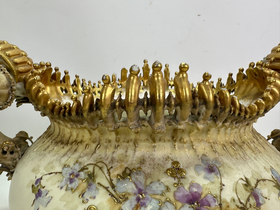 Antique Art Nouveau Hand Painted Porcelain Jardiniere 17W X 10D X 9.5H - See Photos For Several Chips [Photo 4]