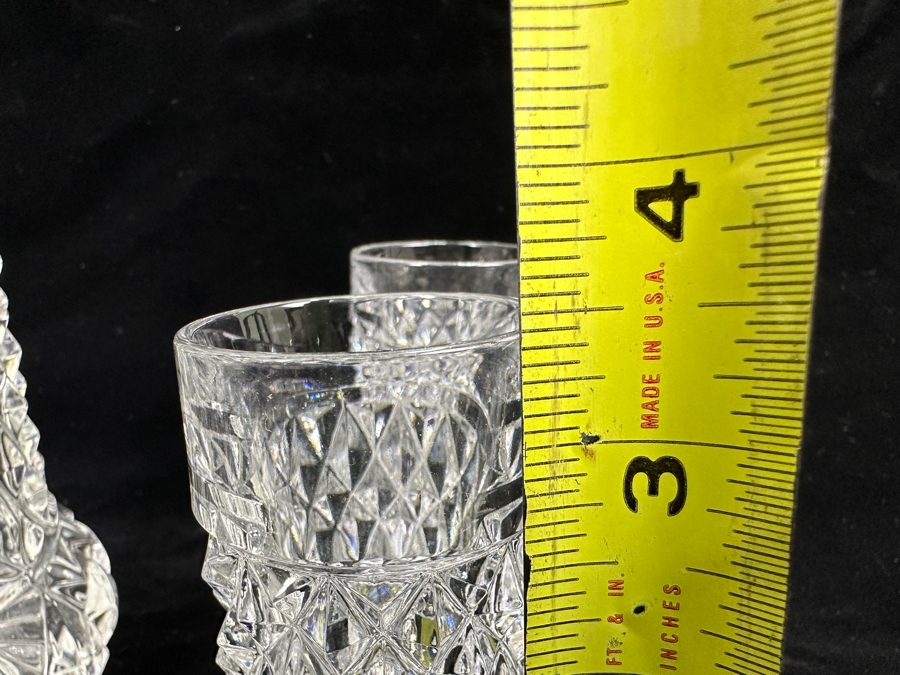 Hofbauer English Hobnail Crystal Decanter With Hallmarked Sterling Silver Top 13.5H & (5) Shot Glasses 3.5H [Photo 8]