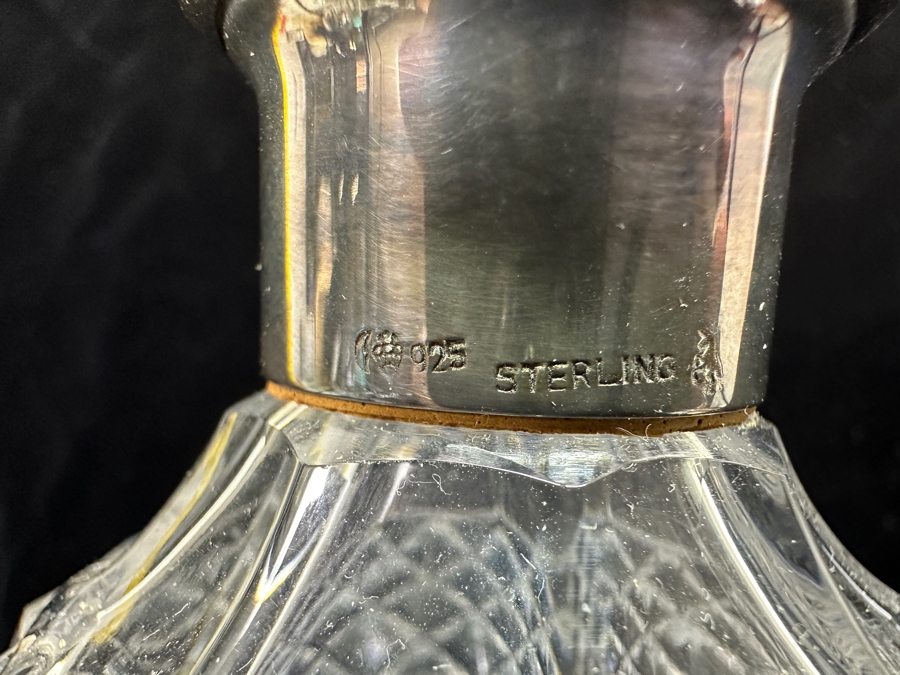 Hofbauer English Hobnail Crystal Decanter With Hallmarked Sterling Silver Top 13.5H & (5) Shot Glasses 3.5H [Photo 2]