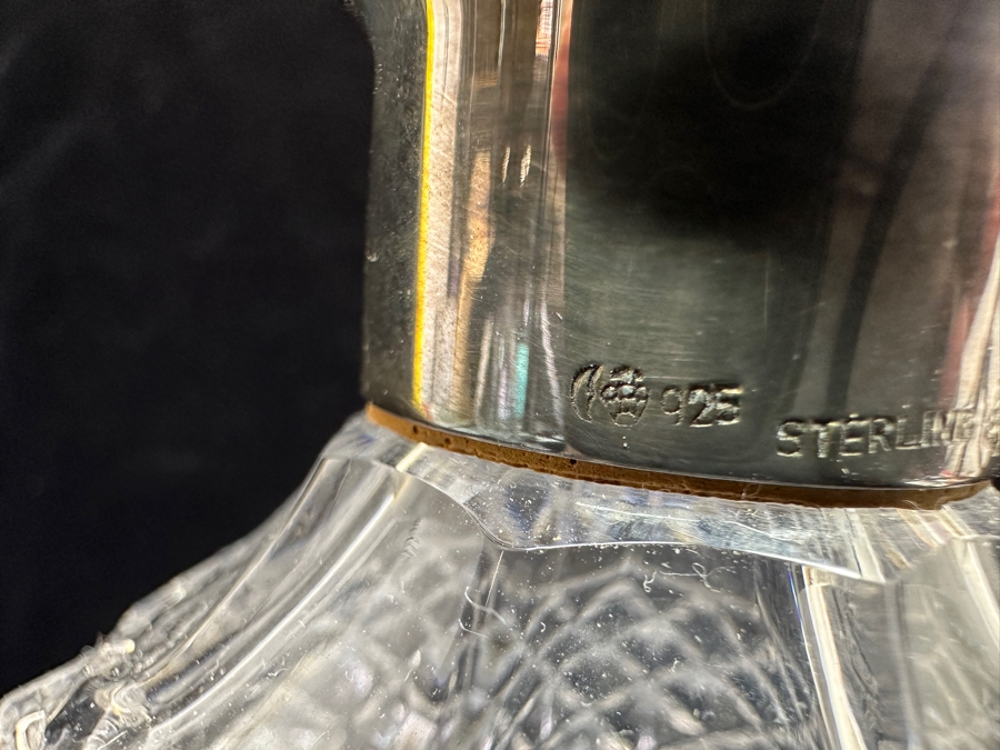 Hofbauer English Hobnail Crystal Decanter With Hallmarked Sterling Silver Top 13.5H & (5) Shot Glasses 3.5H [Photo 3]