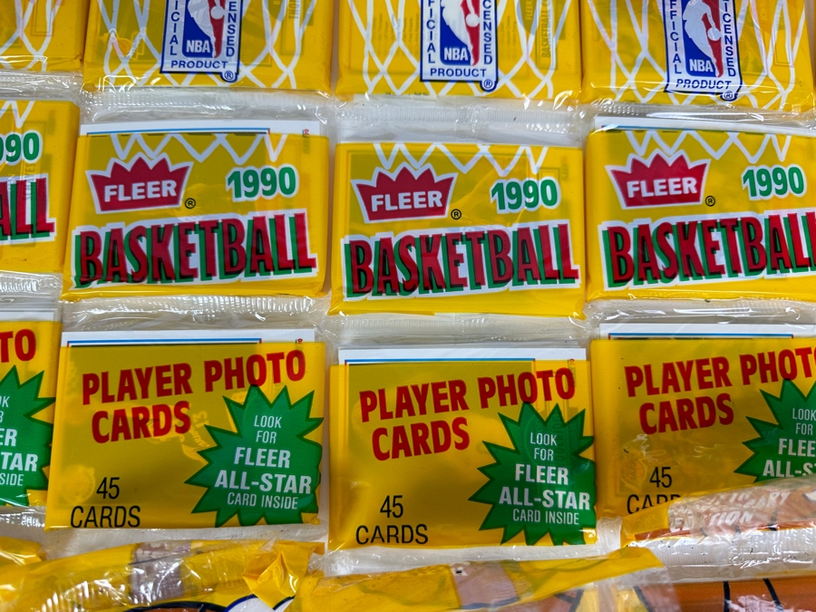 (12) Unopened Rack Packs Of 1990 Fleer NBA Basketball Cards - Total Of 540 Basketball Cards [Photo 3]