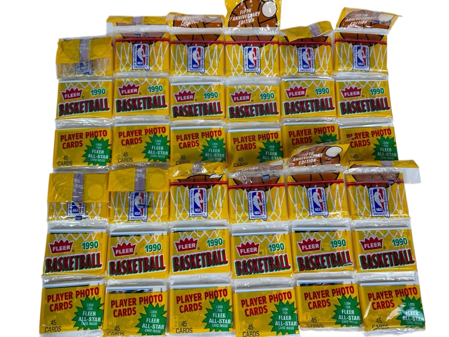 (12) Unopened Rack Packs Of 1990 Fleer NBA Basketball Cards - Total Of 540 Basketball Cards [Photo 1]