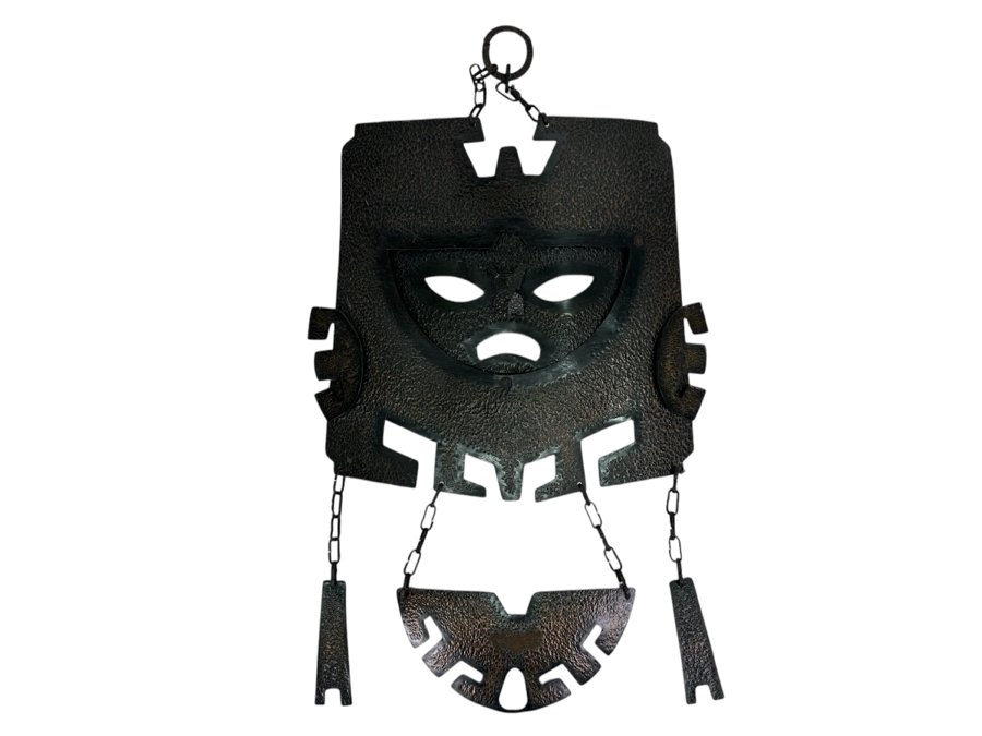 Vintage 1974 Artist Signed Metal Wall Mask From Chile 11W X 18H [Photo 1]