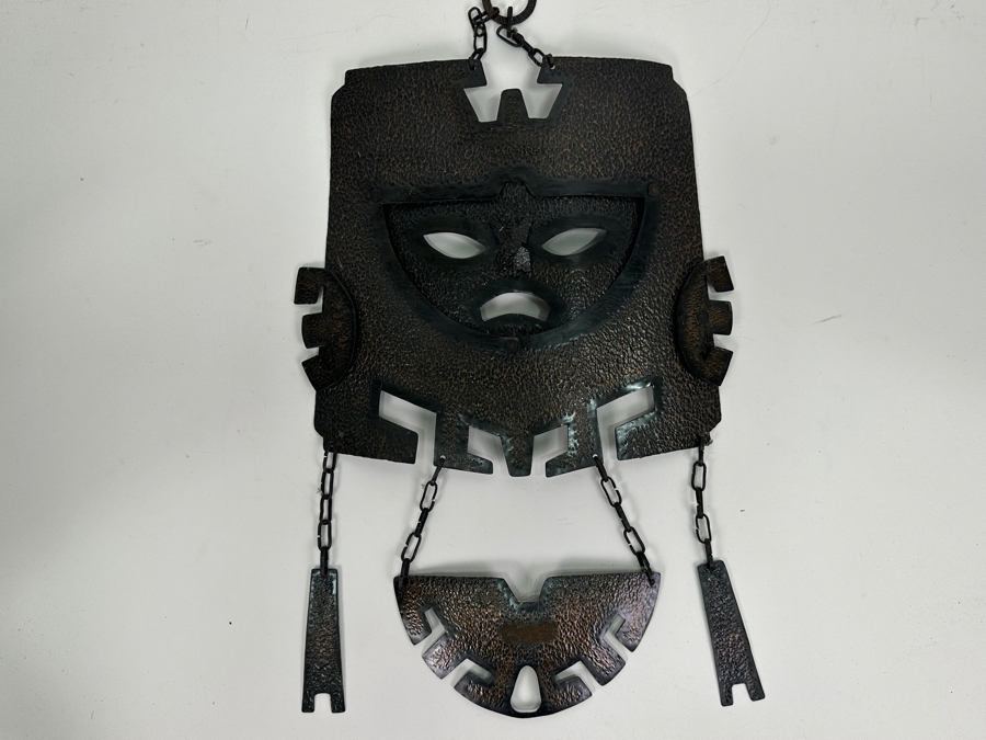 Vintage 1974 Artist Signed Metal Wall Mask From Chile 11W X 18H [Photo 4]