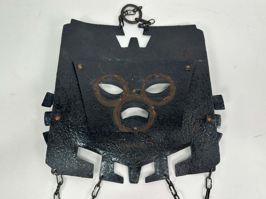 Vintage 1974 Artist Signed Metal Wall Mask From Chile 11W X 18H [Photo 5]