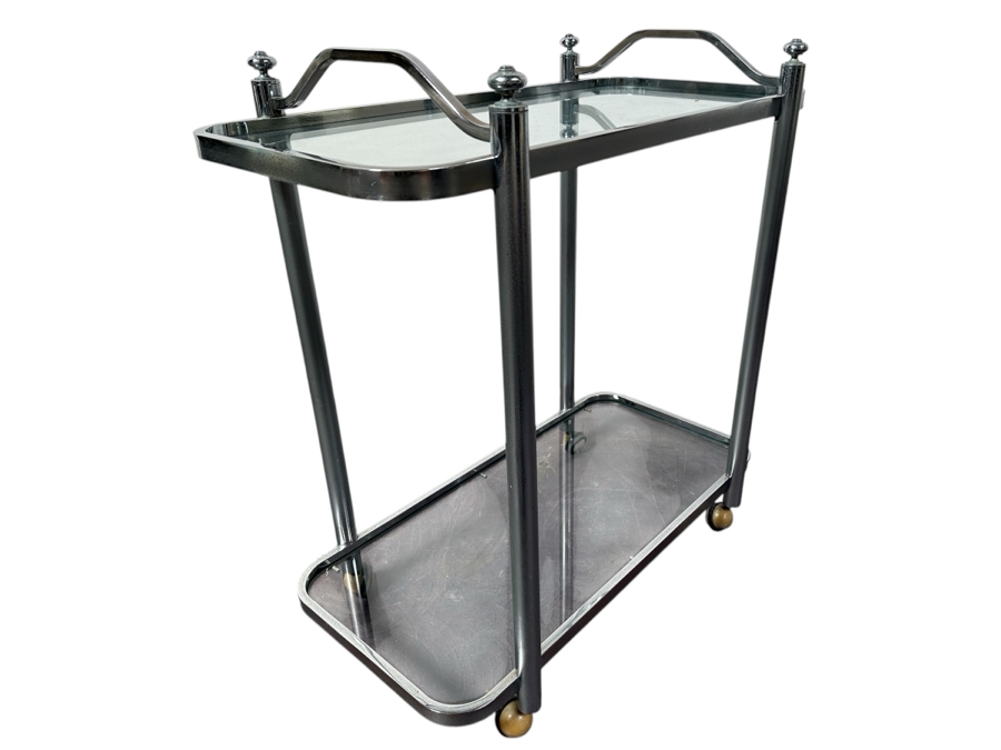 Mid-Century Chrome & Glass Rolling Bar Cart 30W X 14.5D X 32H [Photo 2]
