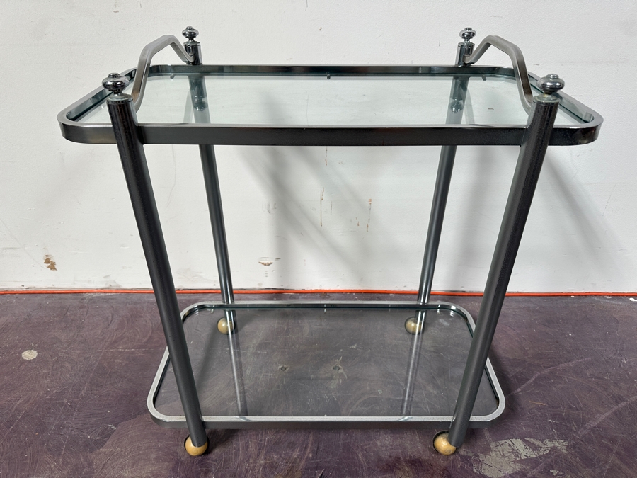 Mid-Century Chrome & Glass Rolling Bar Cart 30W X 14.5D X 32H [Photo 3]