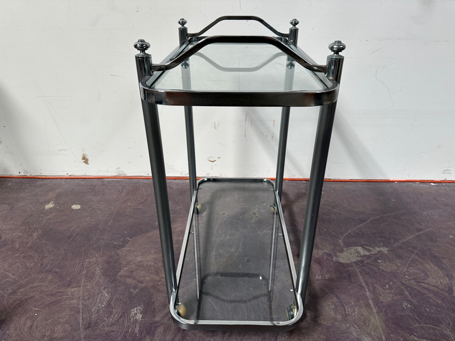 Mid-Century Chrome & Glass Rolling Bar Cart 30W X 14.5D X 32H [Photo 6]