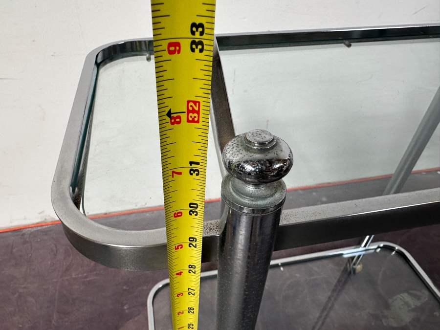 Mid-Century Chrome & Glass Rolling Bar Cart 30W X 14.5D X 32H [Photo 11]