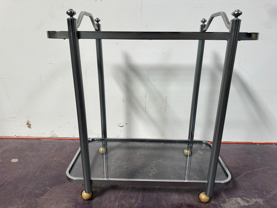 Mid-Century Chrome & Glass Rolling Bar Cart 30W X 14.5D X 32H [Photo 4]