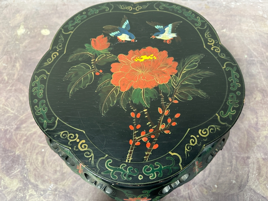 Vintage Hand Painted Chinese Lacquered Side Table 16W X 18.5H [Photo 2]
