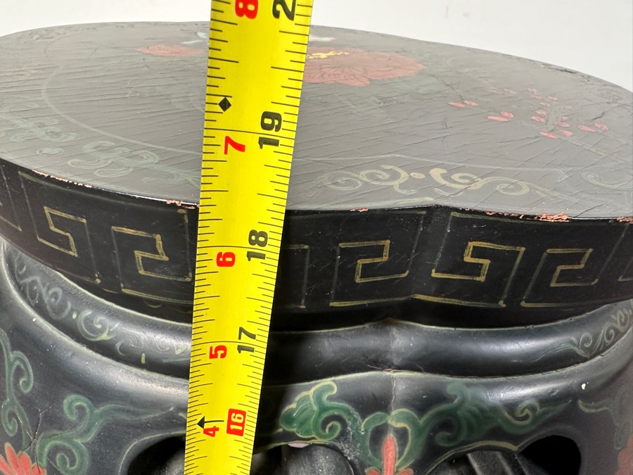 Vintage Hand Painted Chinese Lacquered Side Table 16W X 18.5H [Photo 6]