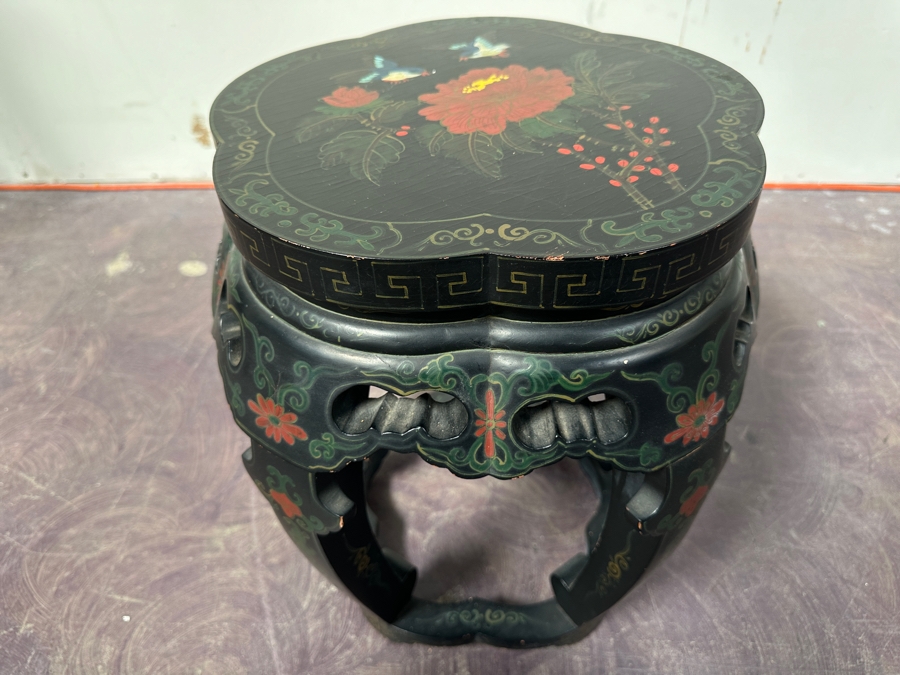 Vintage Hand Painted Chinese Lacquered Side Table 16W X 18.5H [Photo 3]