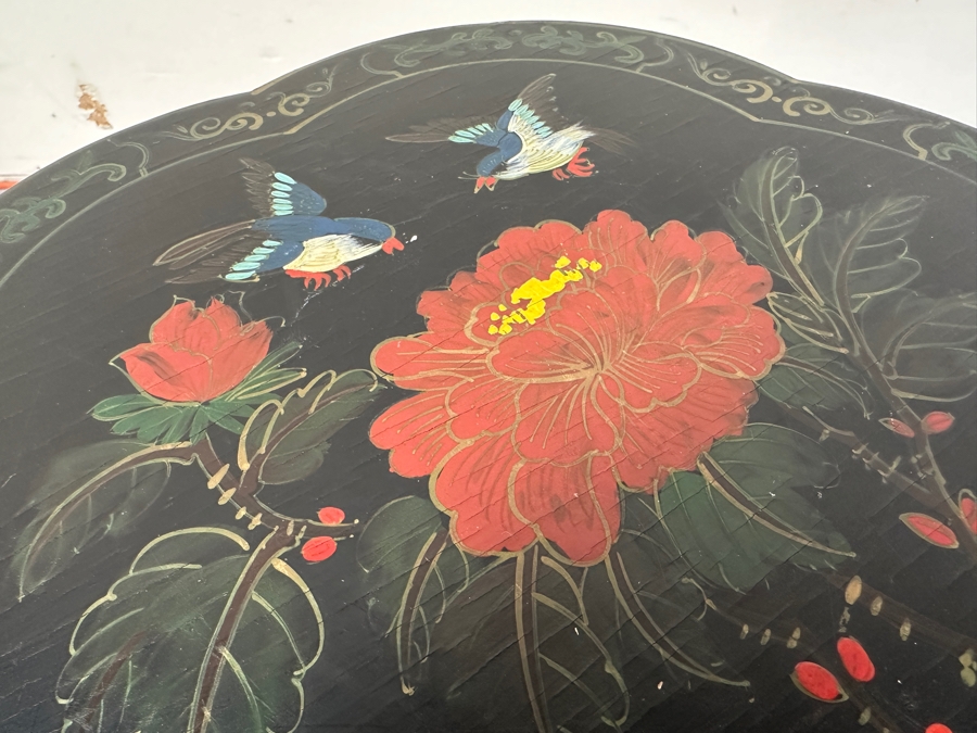 Vintage Hand Painted Chinese Lacquered Side Table 16W X 18.5H [Photo 4]