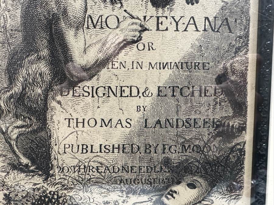 Title Page From Monkey-ana, Or Men In Miniature Engraving By Thomas Landseer 1827 7 X 8.5 Framed 15 X 16.5 [Photo 5]