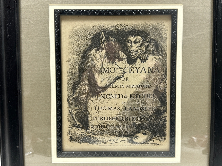 Title Page From Monkey-ana, Or Men In Miniature Engraving By Thomas Landseer 1827 7 X 8.5 Framed 15 X 16.5 [Photo 3]