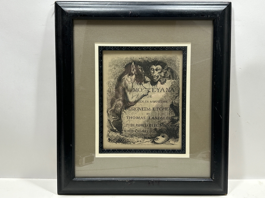 Title Page From Monkey-ana, Or Men In Miniature Engraving By Thomas Landseer 1827 7 X 8.5 Framed 15 X 16.5 [Photo 2]